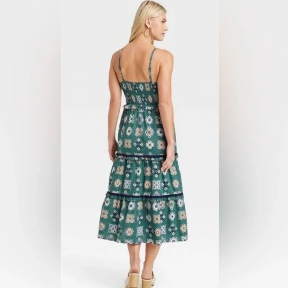 Universal Thread Teal Ikat Print Sleeveless Tiered Midi Dress Women’s Size XL - Picture 3 of 6